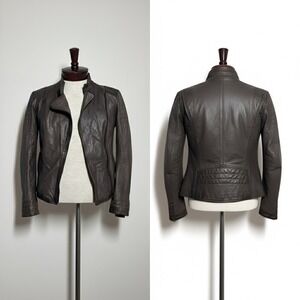 Vera‎ Pelle Real Butter Soft Leather Moto Jacket Brown Zip US Size S